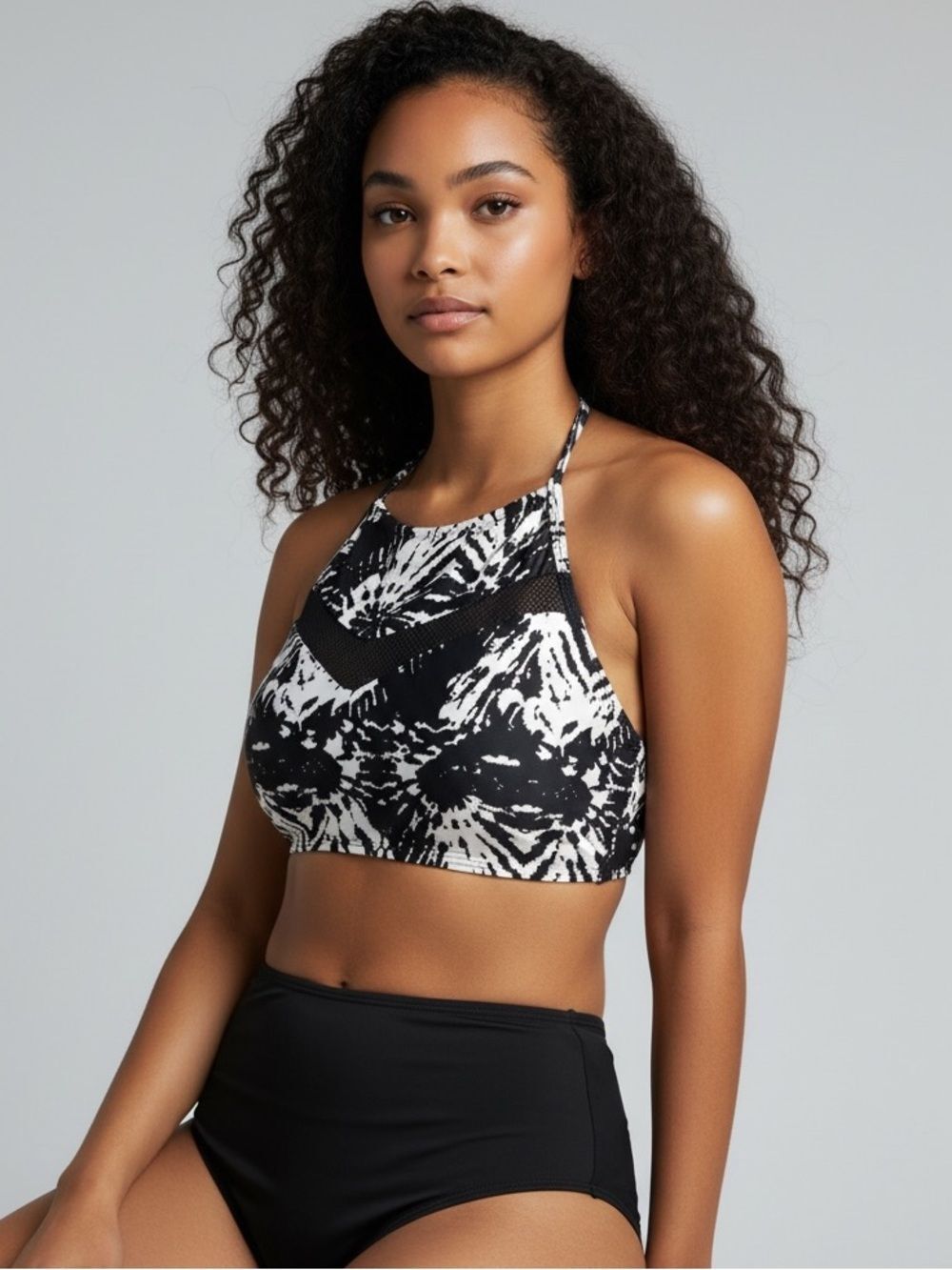 Halter Mesh Front Bikini Top